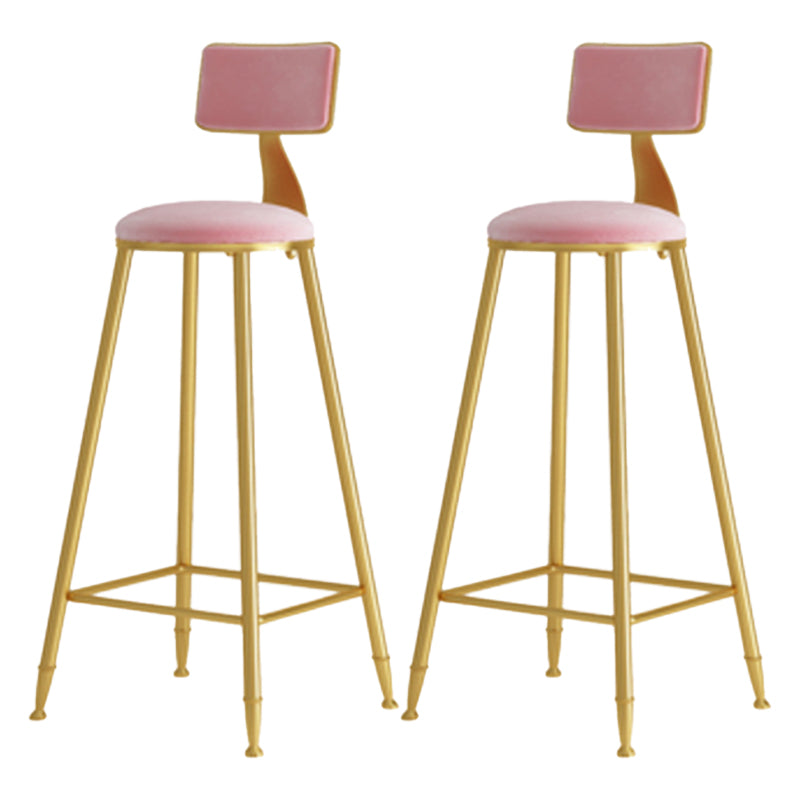Glam Armless Backrest Counter Stool Iron Cafe Bar Stool with Pedal and Velvet Cushion Pink 2 Piece Set Clearhalo 'Bar Furniture' 'Bar Stools' 'bar_stools' 'furn' 'furn_bar_stools' 'furniture_bar_stools' 'Kitchen & Dining Furniture' 'kitchen&dining_furn' 'kitchen' 'kitchen_furn' Furniture' 4471411