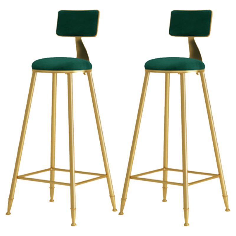 Glam Armless Backrest Counter Stool Iron Cafe Bar Stool with Pedal and Velvet Cushion Green 2 Piece Set Clearhalo 'Bar Furniture' 'Bar Stools' 'bar_stools' 'furn' 'furn_bar_stools' 'furniture_bar_stools' 'Kitchen & Dining Furniture' 'kitchen&dining_furn' 'kitchen' 'kitchen_furn' Furniture' 4471414