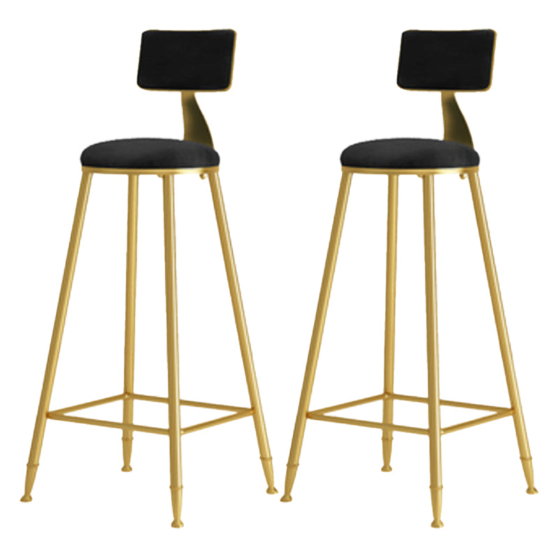 Glam Armless Backrest Counter Stool Iron Cafe Bar Stool with Pedal and Velvet Cushion Black 2 Piece Set Clearhalo 'Bar Furniture' 'Bar Stools' 'bar_stools' 'furn' 'furn_bar_stools' 'furniture_bar_stools' 'Kitchen & Dining Furniture' 'kitchen&dining_furn' 'kitchen' 'kitchen_furn' Furniture' 4471416