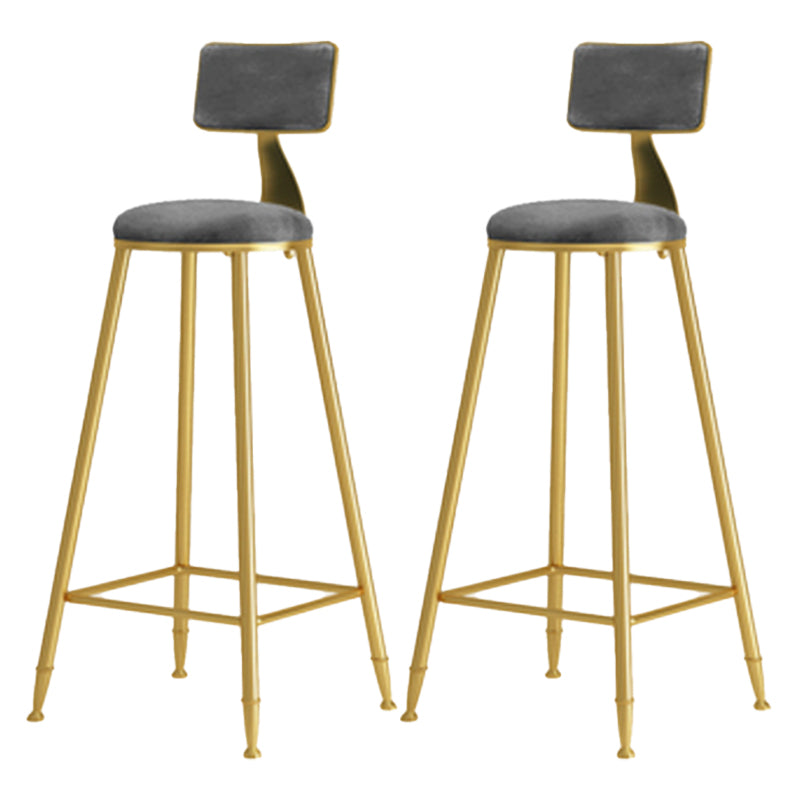 Glam Armless Backrest Counter Stool Iron Cafe Bar Stool with Pedal and Velvet Cushion Gray 2 Piece Set Clearhalo 'Bar Furniture' 'Bar Stools' 'bar_stools' 'furn' 'furn_bar_stools' 'furniture_bar_stools' 'Kitchen & Dining Furniture' 'kitchen&dining_furn' 'kitchen' 'kitchen_furn' Furniture' 4471417