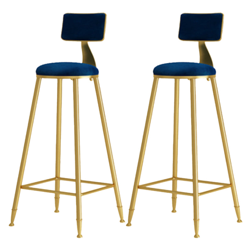 Glam Armless Backrest Counter Stool Iron Cafe Bar Stool with Pedal and Velvet Cushion Blue 2 Piece Set Clearhalo 'Bar Furniture' 'Bar Stools' 'bar_stools' 'furn' 'furn_bar_stools' 'furniture_bar_stools' 'Kitchen & Dining Furniture' 'kitchen&dining_furn' 'kitchen' 'kitchen_furn' Furniture' 4471418