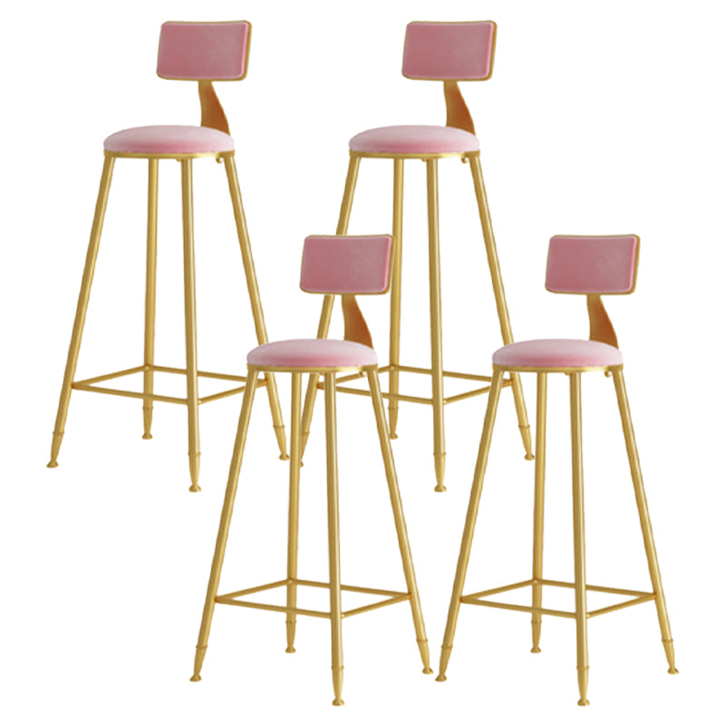 Glam Armless Backrest Counter Stool Iron Cafe Bar Stool with Pedal and Velvet Cushion Pink 4 Piece Set Clearhalo 'Bar Furniture' 'Bar Stools' 'bar_stools' 'furn' 'furn_bar_stools' 'furniture_bar_stools' 'Kitchen & Dining Furniture' 'kitchen&dining_furn' 'kitchen' 'kitchen_furn' Furniture' 4471419