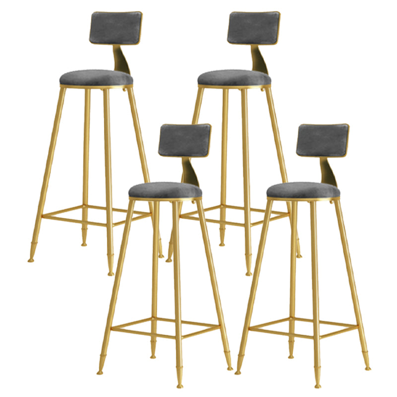 Glam Armless Backrest Counter Stool Iron Cafe Bar Stool with Pedal and Velvet Cushion Gray 4 Piece Set Clearhalo 'Bar Furniture' 'Bar Stools' 'bar_stools' 'furn' 'furn_bar_stools' 'furniture_bar_stools' 'Kitchen & Dining Furniture' 'kitchen&dining_furn' 'kitchen' 'kitchen_furn' Furniture' 4471423