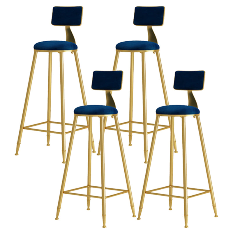 Glam Armless Backrest Counter Stool Iron Cafe Bar Stool with Pedal and Velvet Cushion Blue 4 Piece Set Clearhalo 'Bar Furniture' 'Bar Stools' 'bar_stools' 'furn' 'furn_bar_stools' 'furniture_bar_stools' 'Kitchen & Dining Furniture' 'kitchen&dining_furn' 'kitchen' 'kitchen_furn' Furniture' 4471424