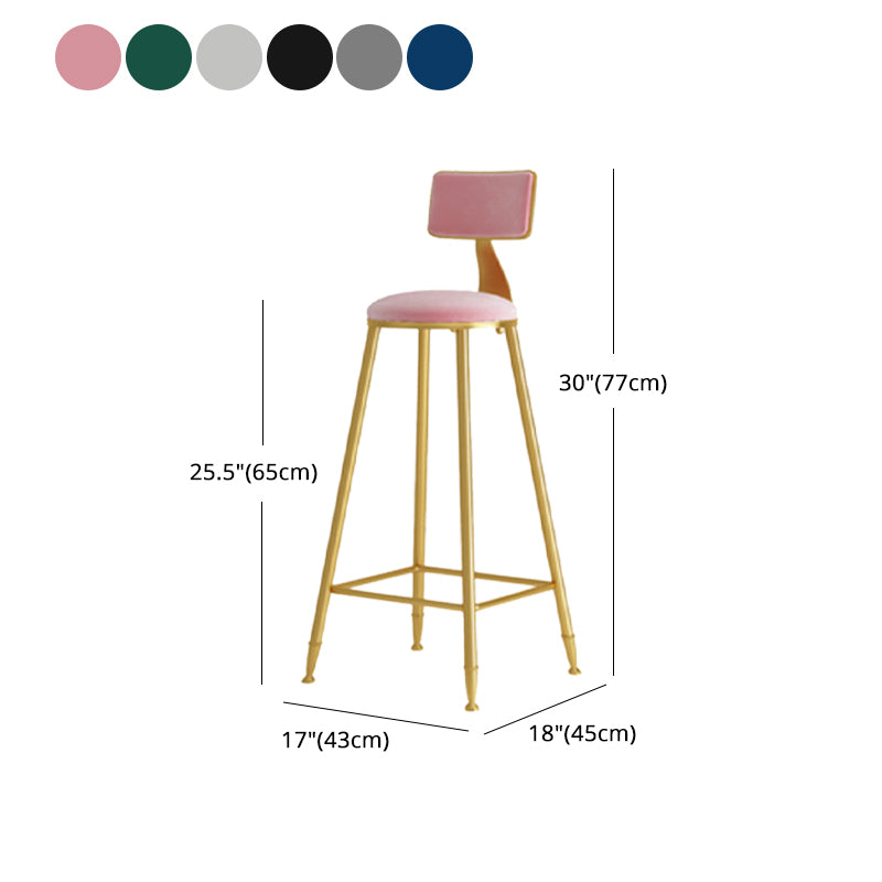 Glam Armless Backrest Counter Stool Iron Cafe Bar Stool with Pedal and Velvet Cushion Clearhalo 'Bar Furniture' 'Bar Stools' 'bar_stools' 'furn' 'furn_bar_stools' 'furniture_bar_stools' 'Kitchen & Dining Furniture' 'kitchen&dining_furn' 'kitchen' 'kitchen_furn' Furniture' 4471425
