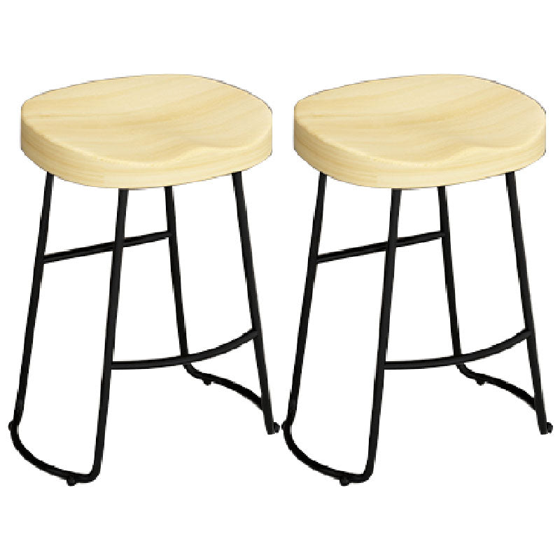 Modern Armless Backless Counter Stool Iron Kitchen Bar Stool with Wooden Seat and Pedal Black 2 Piece Set Counter Stool(26"H) Clearhalo 'Bar Furniture' 'Bar Stools' 'bar_stools' 'furn' 'furn_bar_stools' 'furniture_bar_stools' 'Kitchen & Dining Furniture' 'kitchen&dining_furn' 'kitchen' 'kitchen_furn' Furniture' 4471475