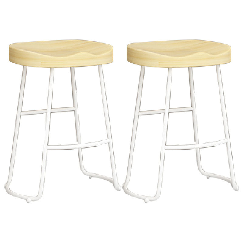 Modern Armless Backless Counter Stool Iron Kitchen Bar Stool with Wooden Seat and Pedal White 2 Piece Set Counter Stool(26"H) Clearhalo 'Bar Furniture' 'Bar Stools' 'bar_stools' 'furn' 'furn_bar_stools' 'furniture_bar_stools' 'Kitchen & Dining Furniture' 'kitchen&dining_furn' 'kitchen' 'kitchen_furn' Furniture' 4471480