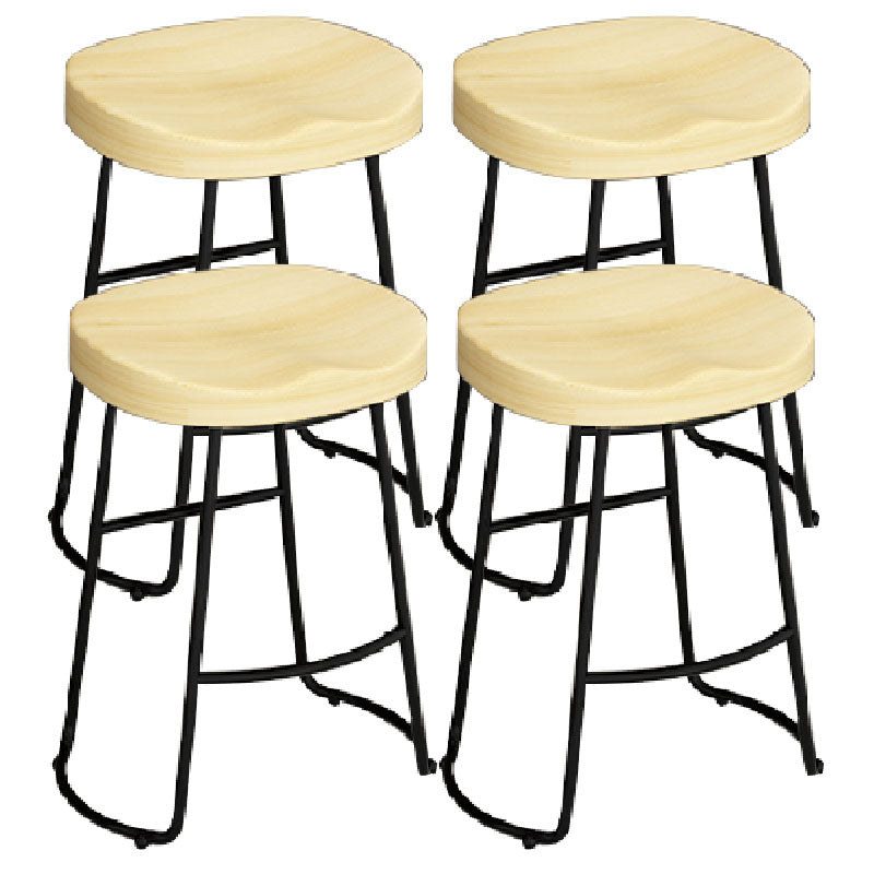 Modern Armless Backless Counter Stool Iron Kitchen Bar Stool with Wooden Seat and Pedal Black 4 Piece Set Counter Stool(26"H) Clearhalo 'Bar Furniture' 'Bar Stools' 'bar_stools' 'furn' 'furn_bar_stools' 'furniture_bar_stools' 'Kitchen & Dining Furniture' 'kitchen&dining_furn' 'kitchen' 'kitchen_furn' Furniture' 4471487