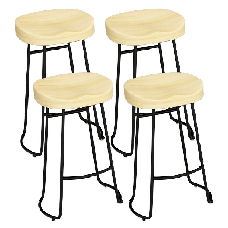Modern Armless Backless Counter Stool Iron Kitchen Bar Stool with Wooden Seat and Pedal Black 4 Piece Set Bar Stool(30"H) Clearhalo 'Bar Furniture' 'Bar Stools' 'bar_stools' 'furn' 'furn_bar_stools' 'furniture_bar_stools' 'Kitchen & Dining Furniture' 'kitchen&dining_furn' 'kitchen' 'kitchen_furn' Furniture' 4471488