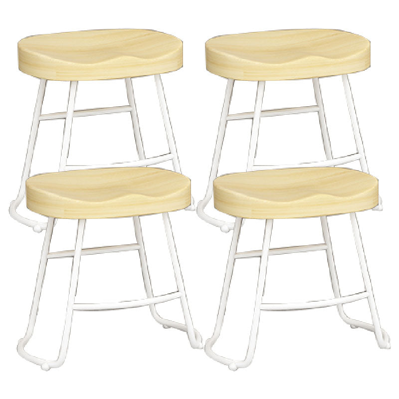 Modern Armless Backless Counter Stool Iron Kitchen Bar Stool with Wooden Seat and Pedal White 4 Piece Set Short Stool(18"H) Clearhalo 'Bar Furniture' 'Bar Stools' 'bar_stools' 'furn' 'furn_bar_stools' 'furniture_bar_stools' 'Kitchen & Dining Furniture' 'kitchen&dining_furn' 'kitchen' 'kitchen_furn' Furniture' 4471489