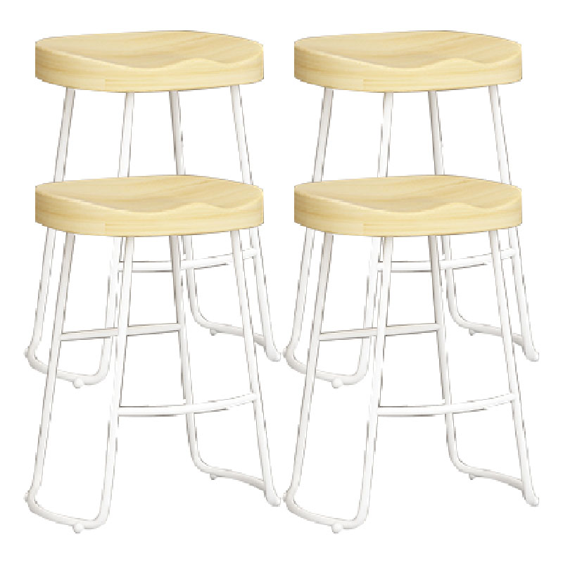 Modern Armless Backless Counter Stool Iron Kitchen Bar Stool with Wooden Seat and Pedal White 4 Piece Set Counter Stool(26"H) Clearhalo 'Bar Furniture' 'Bar Stools' 'bar_stools' 'furn' 'furn_bar_stools' 'furniture_bar_stools' 'Kitchen & Dining Furniture' 'kitchen&dining_furn' 'kitchen' 'kitchen_furn' Furniture' 4471490