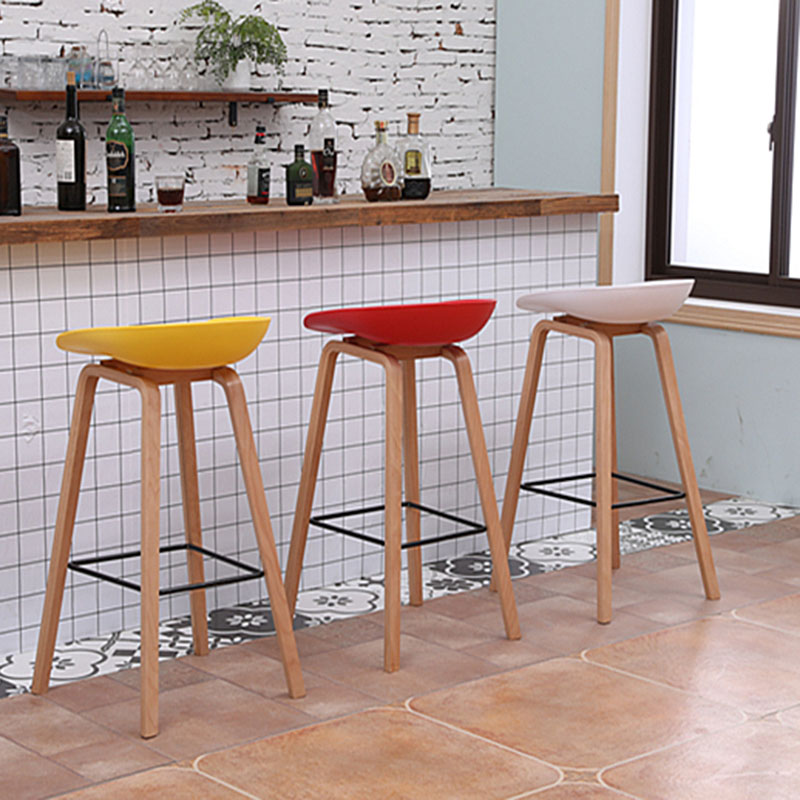 Scandinavia Style Bar-stool Wooden Legs PP Bucket Seat Barstool for Bar Kitchen Clearhalo 'Bar Furniture' 'Bar Stools' 'bar_stools' 'furn' 'furn_bar_stools' 'furniture_bar_stools' 'Kitchen & Dining Furniture' 'kitchen&dining_furn' 'kitchen' 'kitchen_furn' Furniture' 4471806
