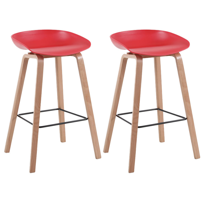 Scandinavia Style Bar-stool Wooden Legs PP Bucket Seat Barstool for Bar Kitchen Red 2 Piece Set Counter Stool(26"H) Clearhalo 'Bar Furniture' 'Bar Stools' 'bar_stools' 'furn' 'furn_bar_stools' 'furniture_bar_stools' 'Kitchen & Dining Furniture' 'kitchen&dining_furn' 'kitchen' 'kitchen_furn' Furniture' 4471832