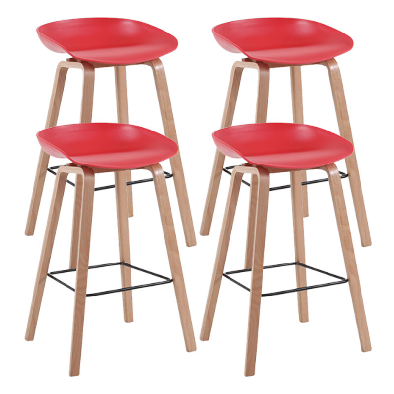 Scandinavia Style Bar-stool Wooden Legs PP Bucket Seat Barstool for Bar Kitchen Red 4 Piece Set Counter Stool(26"H) Clearhalo 'Bar Furniture' 'Bar Stools' 'bar_stools' 'furn' 'furn_bar_stools' 'furniture_bar_stools' 'Kitchen & Dining Furniture' 'kitchen&dining_furn' 'kitchen' 'kitchen_furn' Furniture' 4471847