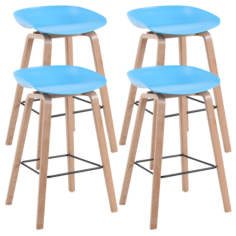 Scandinavia Style Bar-stool Wooden Legs PP Bucket Seat Barstool for Bar Kitchen Blue 4 Piece Set Counter Stool(26"H) Clearhalo 'Bar Furniture' 'Bar Stools' 'bar_stools' 'furn' 'furn_bar_stools' 'furniture_bar_stools' 'Kitchen & Dining Furniture' 'kitchen&dining_furn' 'kitchen' 'kitchen_furn' Furniture' 4471848