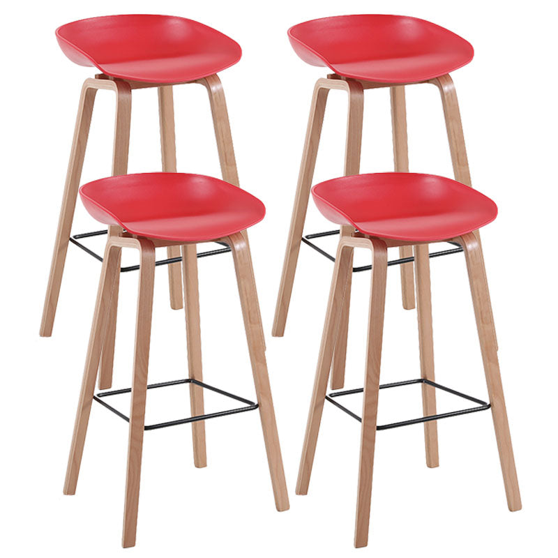 Scandinavia Style Bar-stool Wooden Legs PP Bucket Seat Barstool for Bar Kitchen Red 4 Piece Set Bar Stool(30"H) Clearhalo 'Bar Furniture' 'Bar Stools' 'bar_stools' 'furn' 'furn_bar_stools' 'furniture_bar_stools' 'Kitchen & Dining Furniture' 'kitchen&dining_furn' 'kitchen' 'kitchen_furn' Furniture' 4471854