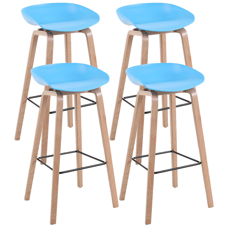 Scandinavia Style Bar-stool Wooden Legs PP Bucket Seat Barstool for Bar Kitchen Blue 4 Piece Set Bar Stool(30"H) Clearhalo 'Bar Furniture' 'Bar Stools' 'bar_stools' 'furn' 'furn_bar_stools' 'furniture_bar_stools' 'Kitchen & Dining Furniture' 'kitchen&dining_furn' 'kitchen' 'kitchen_furn' Furniture' 4471855