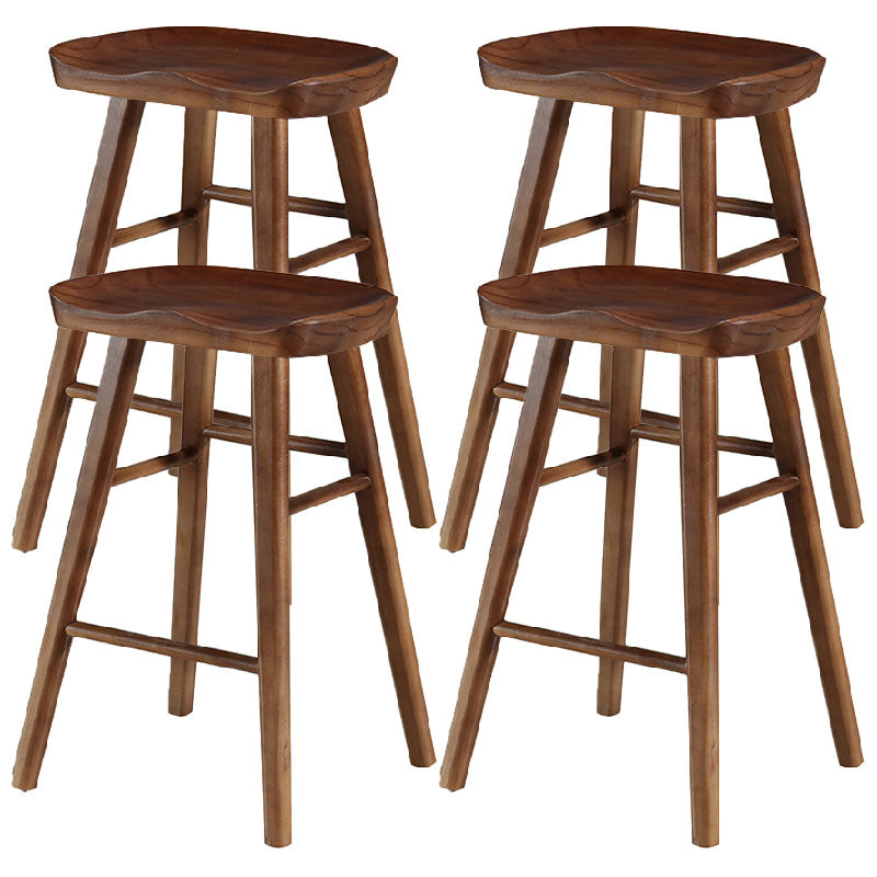 Industrial Style Bar Stool Wooden Legs Saddle Seat Barstool for Restaurant Bar Walnut 4 Piece Set Short Stool(22"H) Clearhalo 'Bar Furniture' 'Bar Stools' 'bar_stools' 'furn' 'furn_bar_stools' 'furniture_bar_stools' 'Kitchen & Dining Furniture' 'kitchen&dining_furn' 'kitchen' 'kitchen_furn' Furniture' 4471967