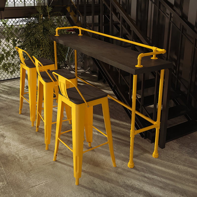 Industrial Black Wood Bar Table with Rectangle Table Top Yellow Trestle Table - 42" H 70.9"L x 17.7"W x 41.3"H Without Chairs Clearhalo 'Bar Furniture' 'Bar Tables' 'bar_tables' 'furn' 'furn_bar_tables' 'Furniture' 'furniture_bar_tables' 'Kitchen & Dining Furniture' 4472021