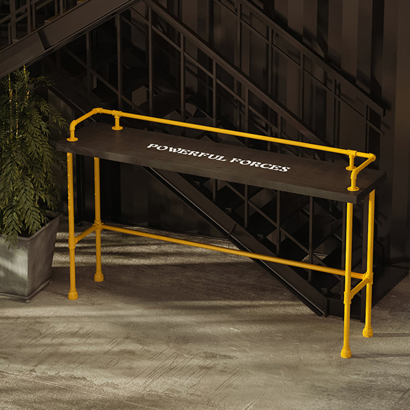 Industrial Black Wood Bar Table with Rectangle Table Top Yellow Trestle Table - 42" H Clearhalo 'Bar Furniture' 'Bar Tables' 'bar_tables' 'furn' 'furn_bar_tables' 'Furniture' 'furniture_bar_tables' 'Kitchen & Dining Furniture' 4472026