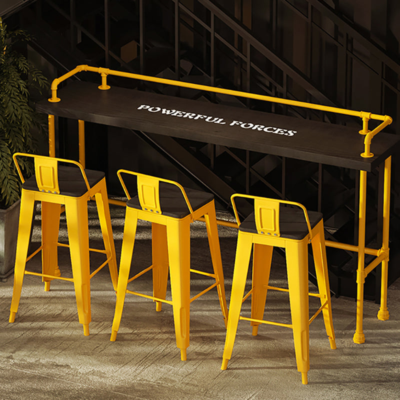 Industrial Black Wood Bar Table with Rectangle Table Top Yellow Trestle Table - 42" H Clearhalo 'Bar Furniture' 'Bar Tables' 'bar_tables' 'furn' 'furn_bar_tables' 'Furniture' 'furniture_bar_tables' 'Kitchen & Dining Furniture' 4472027