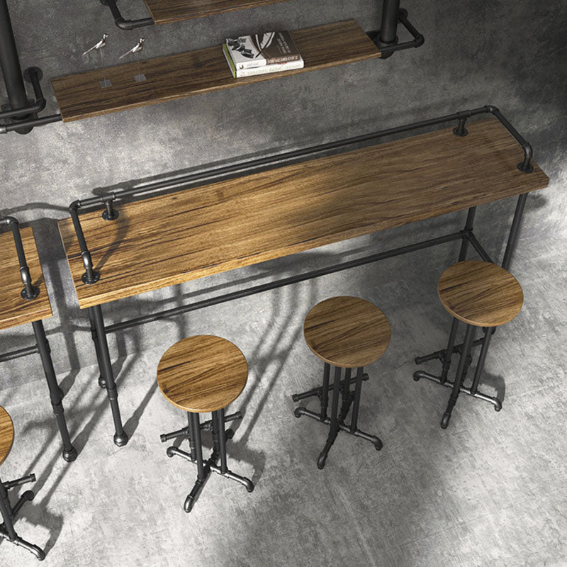 Industrial Wood Pub Table with Rectangle Table Top Black Trestle Table - 42" H 70.9"L x 17.7"W x 41.3"H Without Chairs Clearhalo 'Bar Furniture' 'Bar Tables' 'bar_tables' 'furn' 'furn_bar_tables' 'Furniture' 'furniture_bar_tables' 'Kitchen & Dining Furniture' 4472035