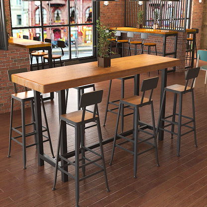 Brown Modern Bar Table Solid Wood Bar Table with Metal Base for Coffee Shop, Only Table Brown Without Chairs Clearhalo 'Bar Furniture' 'Bar Tables' 'bar_tables' 'furn' 'furn_bar_tables' 'Furniture' 'furniture_bar_tables' 'Kitchen & Dining Furniture' 4472049