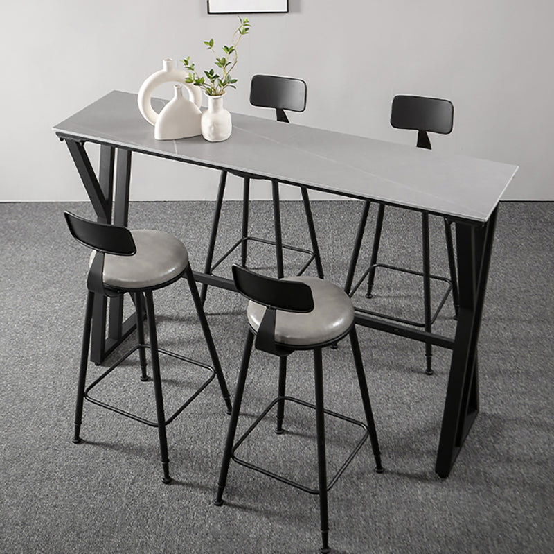White Modern Style Rectangle Bar Table in Faux Marble and Metal Table Kitchen Bar Table Grey Without Chairs Clearhalo 'Bar Furniture' 'Bar Tables' 'bar_tables' 'furn' 'furn_bar_tables' 'Furniture' 'furniture_bar_tables' 'Kitchen & Dining Furniture' 4472074