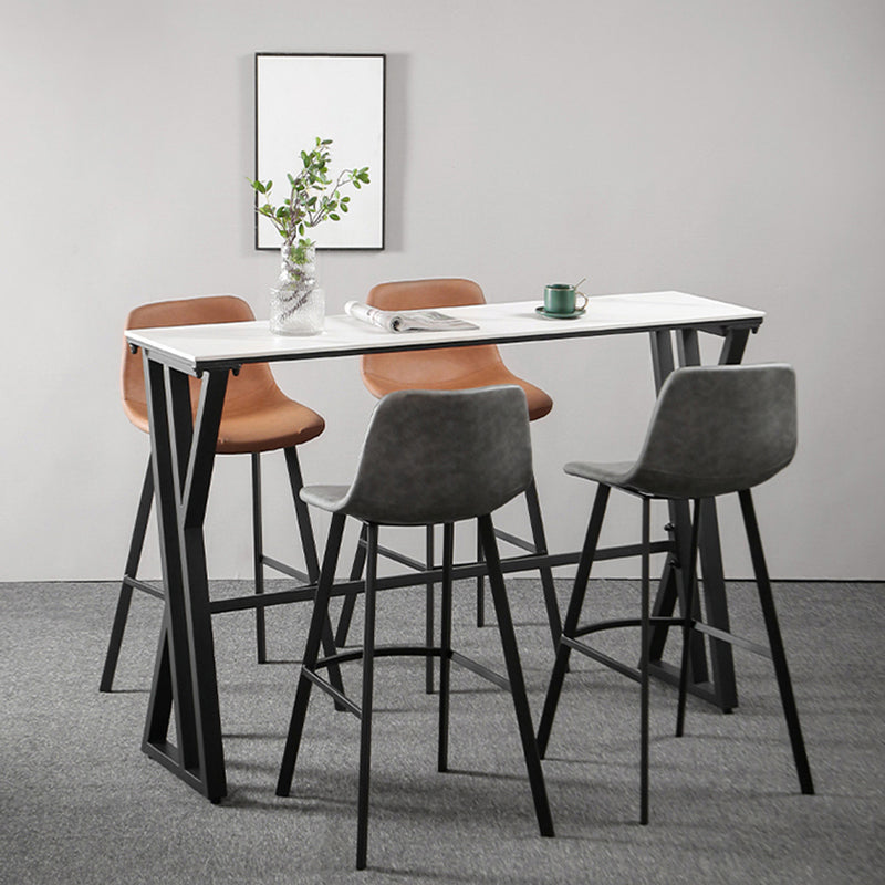 White Modern Style Rectangle Bar Table in Faux Marble and Metal Table Kitchen Bar Table Clearhalo 'Bar Furniture' 'Bar Tables' 'bar_tables' 'furn' 'furn_bar_tables' 'Furniture' 'furniture_bar_tables' 'Kitchen & Dining Furniture' 4472075