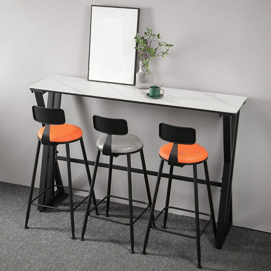 White Modern Style Rectangle Bar Table in Faux Marble and Metal Table Kitchen Bar Table Clearhalo 'Bar Furniture' 'Bar Tables' 'bar_tables' 'furn' 'furn_bar_tables' 'Furniture' 'furniture_bar_tables' 'Kitchen & Dining Furniture' 4472076