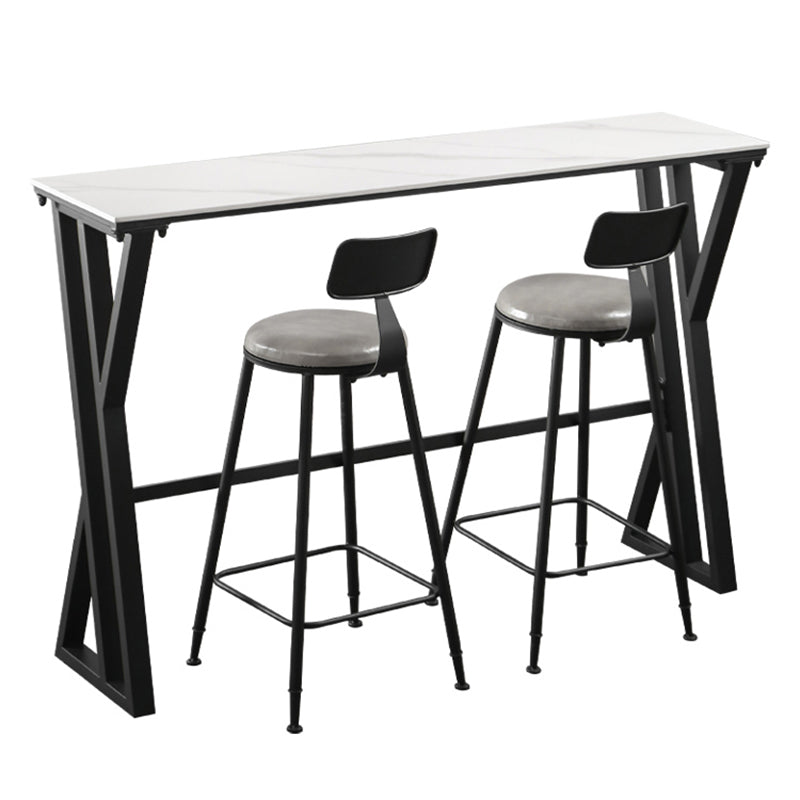 White Modern Style Rectangle Bar Table in Faux Marble and Metal Table Kitchen Bar Table Clearhalo 'Bar Furniture' 'Bar Tables' 'bar_tables' 'furn' 'furn_bar_tables' 'Furniture' 'furniture_bar_tables' 'Kitchen & Dining Furniture' 4472079
