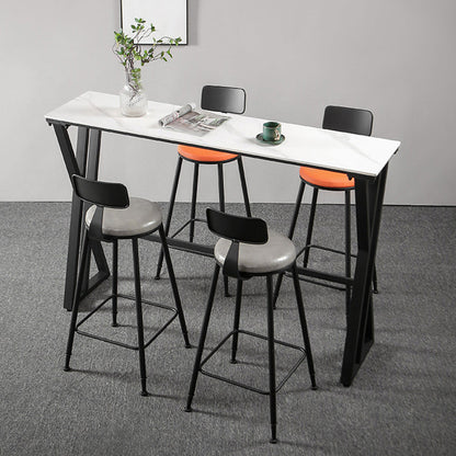White Modern Style Rectangle Bar Table in Faux Marble and Metal Table Kitchen Bar Table White Without Chairs Clearhalo 'Bar Furniture' 'Bar Tables' 'bar_tables' 'furn' 'furn_bar_tables' 'Furniture' 'furniture_bar_tables' 'Kitchen & Dining Furniture' 4472087