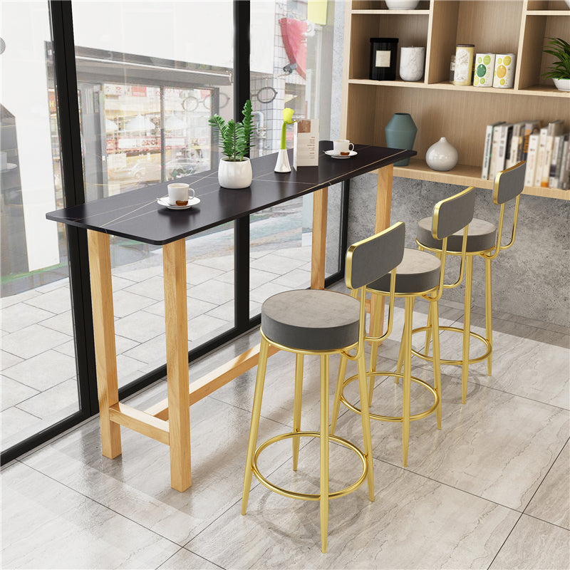 Modern Marble Counter Table with Rectangle Table Top Natural Trestle Table - 42" H Black Without Chairs Clearhalo 'Bar Furniture' 'Bar Tables' 'bar_tables' 'furn' 'furn_bar_tables' 'Furniture' 'furniture_bar_tables' 'Kitchen & Dining Furniture' 4472134