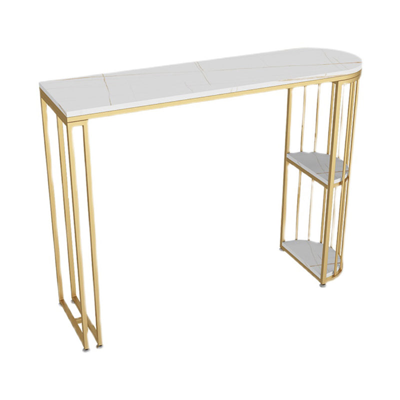 Glam White Marble Pub Table with Specialty Table Top Double Pedestal Table - 42" H 39.4"L x 15.7"W x 41.3"H White-Gold Without Chairs Clearhalo 'Bar Furniture' 'Bar Tables' 'bar_tables' 'furn' 'furn_bar_tables' 'Furniture' 'furniture_bar_tables' 'Kitchen & Dining Furniture' 4472163