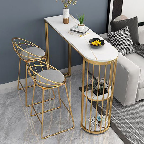 Glam White Marble Pub Table with Specialty Table Top Double Pedestal Table - 42" H Clearhalo 'Bar Furniture' 'Bar Tables' 'bar_tables' 'furn' 'furn_bar_tables' 'Furniture' 'furniture_bar_tables' 'Kitchen & Dining Furniture' 4472167