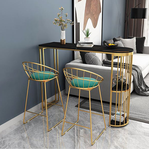 Glam White Marble Pub Table with Specialty Table Top Double Pedestal Table - 42" H Clearhalo 'Bar Furniture' 'Bar Tables' 'bar_tables' 'furn' 'furn_bar_tables' 'Furniture' 'furniture_bar_tables' 'Kitchen & Dining Furniture' 4472168
