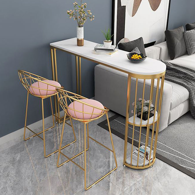 Glam White Marble Pub Table with Specialty Table Top Double Pedestal Table - 42" H Clearhalo 'Bar Furniture' 'Bar Tables' 'bar_tables' 'furn' 'furn_bar_tables' 'Furniture' 'furniture_bar_tables' 'Kitchen & Dining Furniture' 4472169