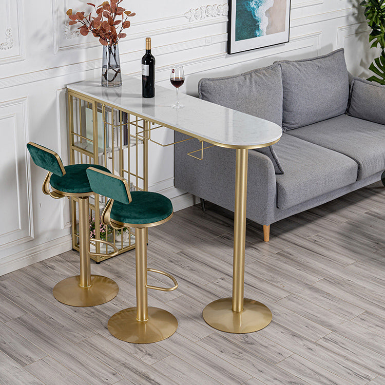 Glam White Marble Counter Table with Specialty Table Top Double Pedestal Table - 42" H 78.7"L x 15.7"W x 41.3"H White-Gold Without Chairs Clearhalo 'Bar Furniture' 'Bar Tables' 'bar_tables' 'furn' 'furn_bar_tables' 'Furniture' 'furniture_bar_tables' 'Kitchen & Dining Furniture' 4472173