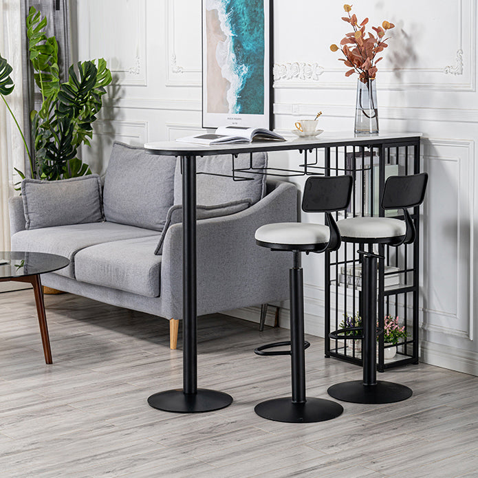 Glam White Marble Counter Table with Specialty Table Top Double Pedestal Table - 42" H 70.9"L x 15.7"W x 41.3"H White-Black Without Chairs Clearhalo 'Bar Furniture' 'Bar Tables' 'bar_tables' 'furn' 'furn_bar_tables' 'Furniture' 'furniture_bar_tables' 'Kitchen & Dining Furniture' 4472175