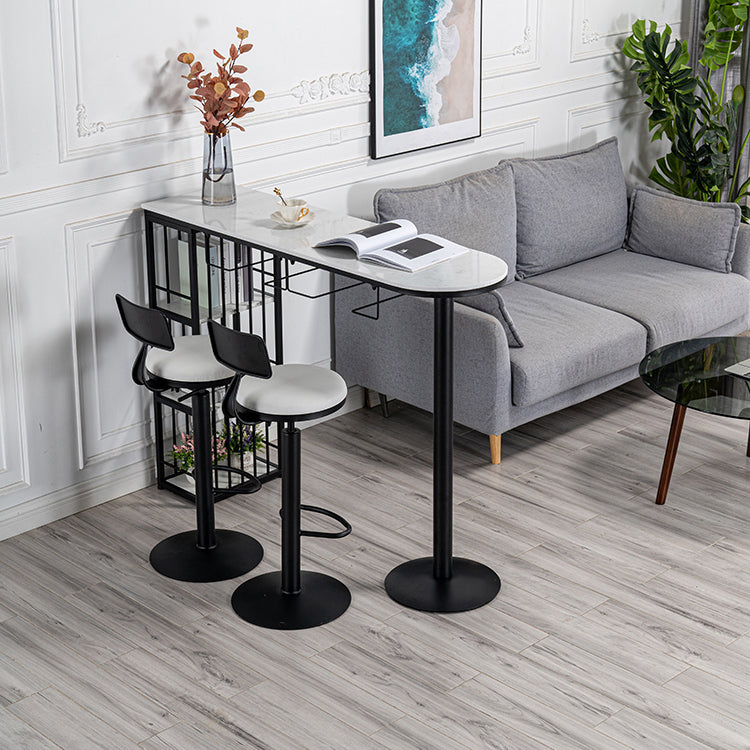 Glam White Marble Counter Table with Specialty Table Top Double Pedestal Table - 42" H White-Black Without Chairs Clearhalo 'Bar Furniture' 'Bar Tables' 'bar_tables' 'furn' 'furn_bar_tables' 'Furniture' 'furniture_bar_tables' 'Kitchen & Dining Furniture' 4472176