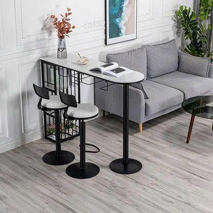Glam White Marble Counter Table with Specialty Table Top Double Pedestal Table - 42" H White-Black Without Chairs Clearhalo 'Bar Furniture' 'Bar Tables' 'bar_tables' 'furn' 'furn_bar_tables' 'Furniture' 'furniture_bar_tables' 'Kitchen & Dining Furniture' 4472176