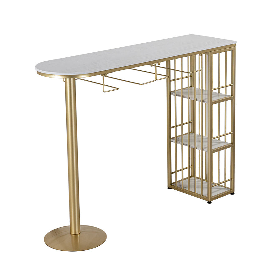 Glam White Marble Counter Table with Specialty Table Top Double Pedestal Table - 42" H White-Gold Without Chairs Clearhalo 'Bar Furniture' 'Bar Tables' 'bar_tables' 'furn' 'furn_bar_tables' 'Furniture' 'furniture_bar_tables' 'Kitchen & Dining Furniture' 4472177
