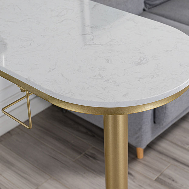 Glam White Marble Counter Table with Specialty Table Top Double Pedestal Table - 42" H Clearhalo 'Bar Furniture' 'Bar Tables' 'bar_tables' 'furn' 'furn_bar_tables' 'Furniture' 'furniture_bar_tables' 'Kitchen & Dining Furniture' 4472178