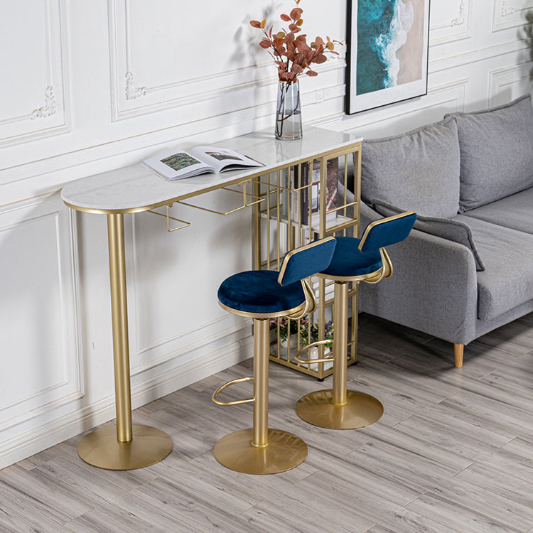 Glam White Marble Counter Table with Specialty Table Top Double Pedestal Table - 42" H Clearhalo 'Bar Furniture' 'Bar Tables' 'bar_tables' 'furn' 'furn_bar_tables' 'Furniture' 'furniture_bar_tables' 'Kitchen & Dining Furniture' 4472181