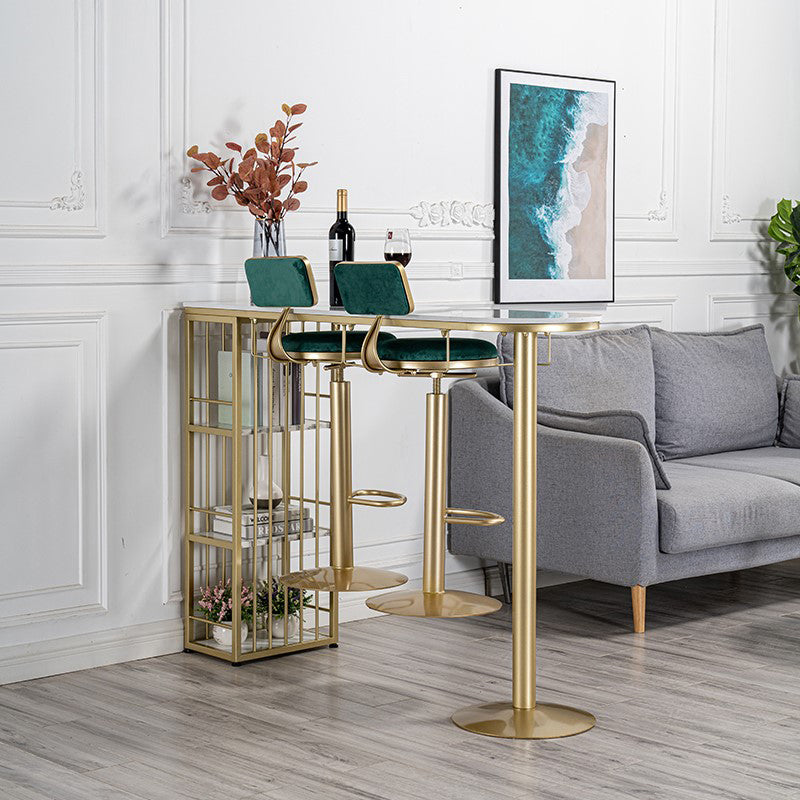 Glam White Marble Counter Table with Specialty Table Top Double Pedestal Table - 42" H Clearhalo 'Bar Furniture' 'Bar Tables' 'bar_tables' 'furn' 'furn_bar_tables' 'Furniture' 'furniture_bar_tables' 'Kitchen & Dining Furniture' 4472186