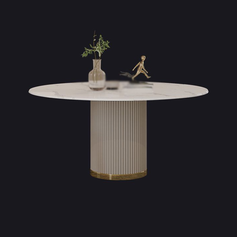 Modern 1/4/5/7 Pieces Round Dining Set Sintered Stone Dining Table Set with Leather Chairs White 43"L x 43"W Clearhalo 'Dining Room Sets' 'Dining Tables & Seating' 'dining_room_set' 'furn' 'furn_dining_room_set' 'Furniture' 'furniture_dining_room_set' 'Kitchen & Dining Furniture' 'kitchen&dining_furn' 'kitchen' 4477682