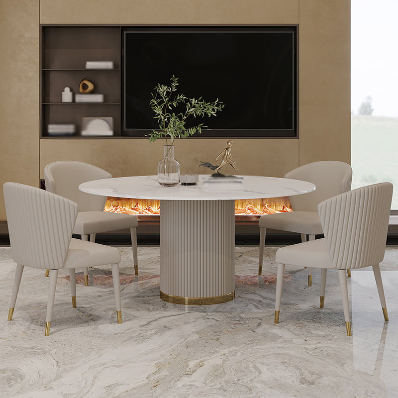 Modern 1/4/5/7 Pieces Round Dining Set Sintered Stone Dining Table Set with Leather Chairs 5 Pieces: Table, 4 Chairs Clearhalo 'Dining Room Sets' 'Dining Tables & Seating' 'dining_room_set' 'furn' 'furn_dining_room_set' 'Furniture' 'furniture_dining_room_set' 'Kitchen & Dining Furniture' 'kitchen&dining_furn' 'kitchen' 4477686