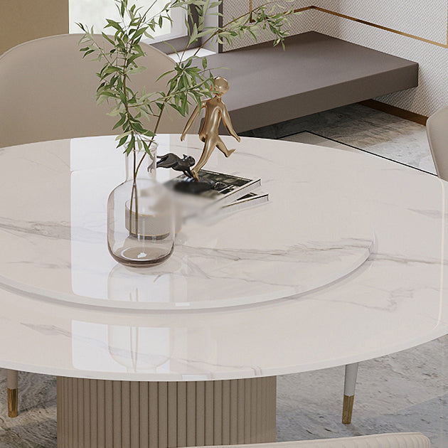 Modern 1/4/5/7 Pieces Round Dining Set Sintered Stone Dining Table Set with Leather Chairs Clearhalo 'Dining Room Sets' 'Dining Tables & Seating' 'dining_room_set' 'furn' 'furn_dining_room_set' 'Furniture' 'furniture_dining_room_set' 'Kitchen & Dining Furniture' 'kitchen&dining_furn' 'kitchen' 4477689