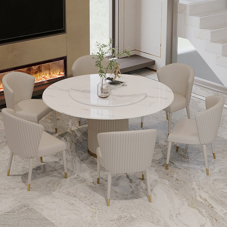 Modern 1/4/5/7 Pieces Round Dining Set Sintered Stone Dining Table Set with Leather Chairs Clearhalo 'Dining Room Sets' 'Dining Tables & Seating' 'dining_room_set' 'furn' 'furn_dining_room_set' 'Furniture' 'furniture_dining_room_set' 'Kitchen & Dining Furniture' 'kitchen&dining_furn' 'kitchen' 4477693