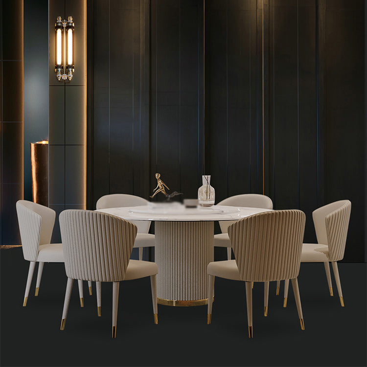 Modern 1/4/5/7 Pieces Round Dining Set Sintered Stone Dining Table Set with Leather Chairs Clearhalo 'Dining Room Sets' 'Dining Tables & Seating' 'dining_room_set' 'furn' 'furn_dining_room_set' 'Furniture' 'furniture_dining_room_set' 'Kitchen & Dining Furniture' 'kitchen&dining_furn' 'kitchen' 4477694